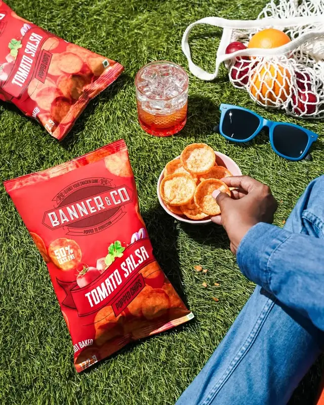 Banner & Co Tomato Salsa popped chips — outdoor picnic styling