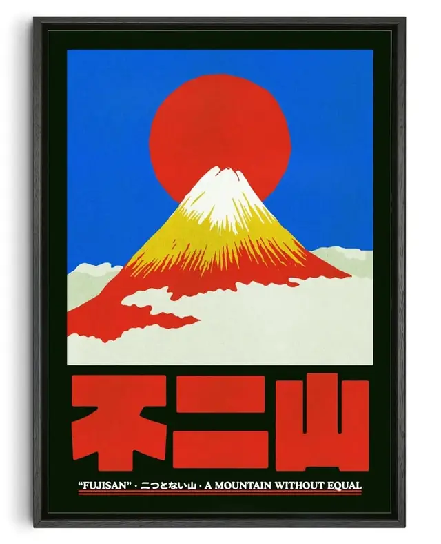 Vintage-style Fujisan poster with red sun