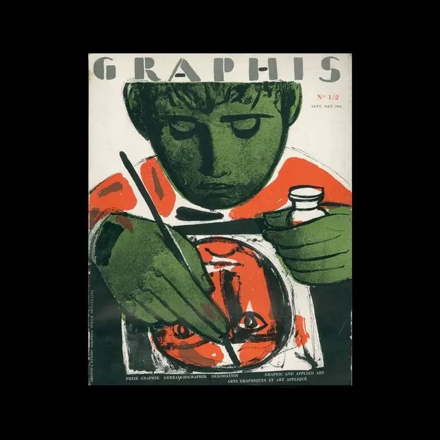 Graphis magazine cover — artist painting a red face (Sept–Oct 1948)