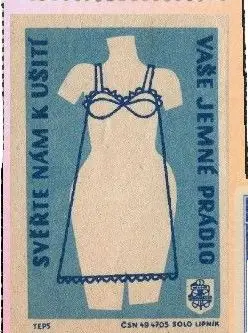 Vintage Czech Lingerie Poster — Stylized Slip on Mannequin (Teal & Cream)