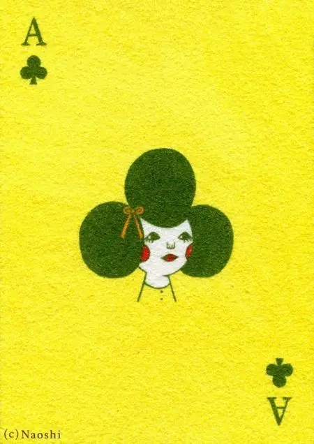 Ace of Clubs playing card with stylized female face (©Naoshi)