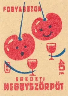 Vintage Hungarian cherry syrup print — smiling cherries
