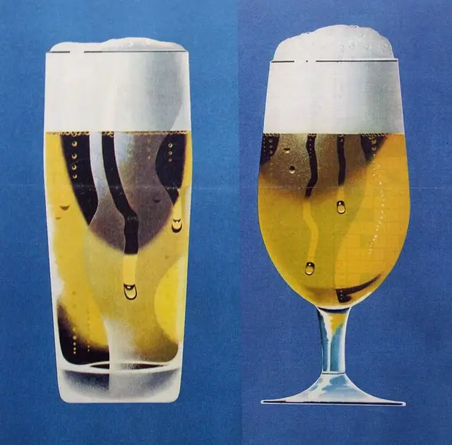 Two Illustrated Beer Glasses — Pint and Stemmed Goblet on Blue Background