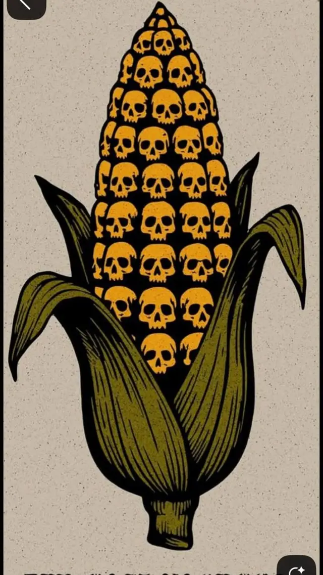 Ear of Corn Illustrated with Skull Kernels