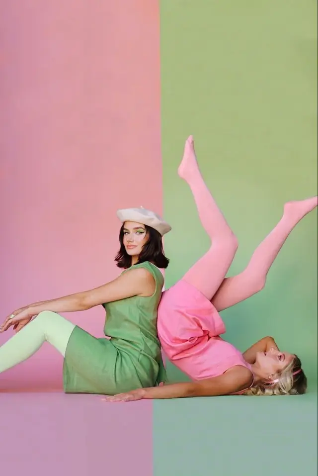 Pastel Mod Fashion — Split Pink & Green Studio Shoot