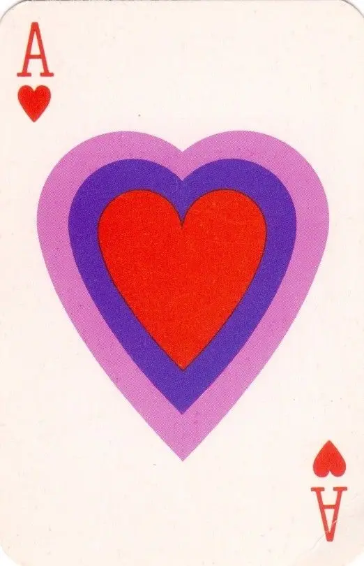Vintage Ace of Hearts — concentric red, purple, pink heart